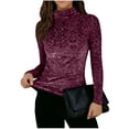 thumbnail image 2 of Roncen Womens Slim Fit Velvet Burnout Top Cowl Neck Long Sleeve See Through Shirt Blouses Tops, 2 of 8