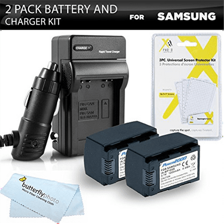 2pk Samsung HMX-F90, HMX-F90, HMX-F90BN, HMX-F90WN/XAA Camcorder Battery Lithium Ion (1200 mAh 3.7v) - Replacement For Samsung IA-BP105R Battery + Ac/Dc Rapid Travel Charger + LCD Screen (Best Lithium Ion Charger)