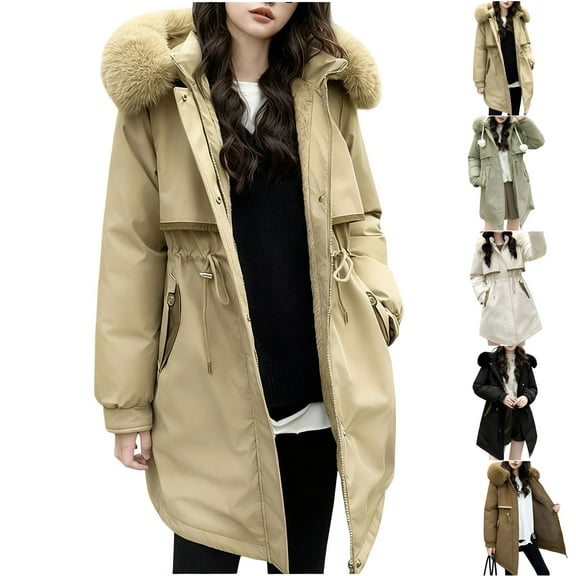 FRSASU Women's Winter Hooded Coat Waterproof Warm Long Puffer Jacket Detachable Collar Parka White