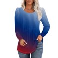 thumbnail image 2 of Cavosen Going out Tops for Women Long Sleeve Pullover Tunic Tees Round Neck Casual Gradient Tops Dressy Flowy Loose Fit Shirts Ruched Pleated Blouse Fashion Fall Blue 2XL, 2 of 8