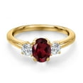 thumbnail image 3 of Gem Stone King 18K Yellow Gold Plated Silver Red Rhodolite Garnet and Lab Grown Diamond Engagement Ring for Women | 1.24 Cttw | Oval 7X5MM | Gemstone January Birthstone | Size 9, 3 of 6