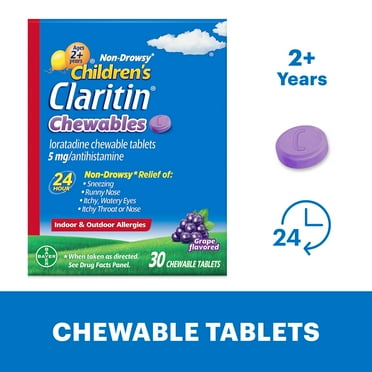 Children's Claritin 24 Hour Non-Drowsy Allergy Relief, Grape Chewable Tablets, 30 Count