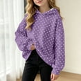 thumbnail image 5 of Girls' Polka‑Dot Print Pullover Hoodie, Long Sleeve Oversized Kids Hooded Sweatshirt, Casual Loose‑Fit for School Wear, Playdates Chilly‑Day Activities Purple 140, 5 of 8