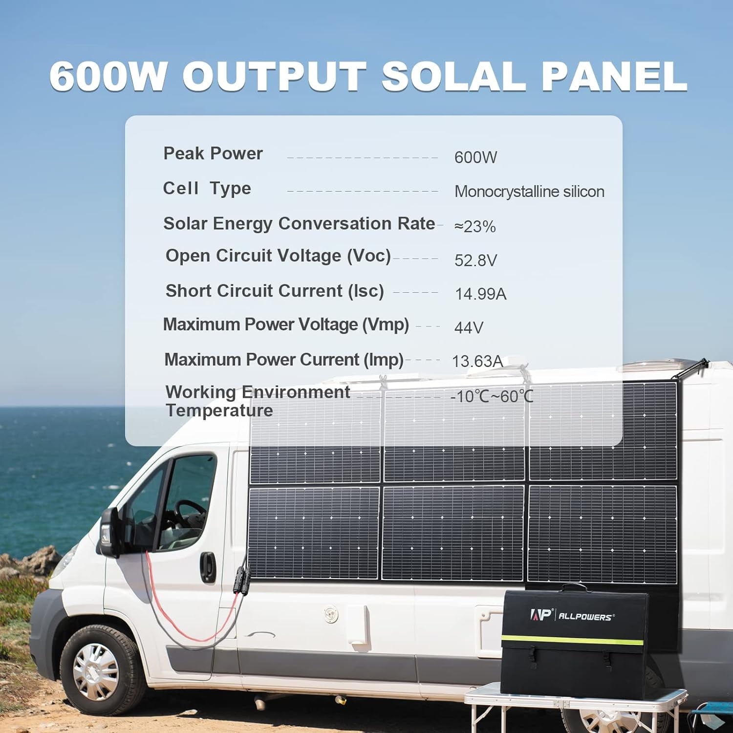 ALLPOWERS 600W Portable Solar Panel, Monocrystalline, Foldable, IP67 Waterproof, Portable Solar Generator Charger for Camping, RV, Power Station, Generator, Home Backup, Power Outage