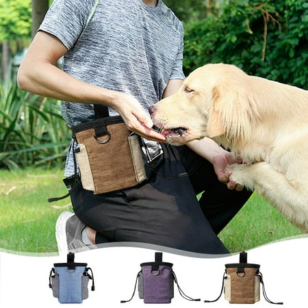 Dog Training Waist Bag | Oxford Cloth Waterproof Snack Bag | Multi-Pocket Design with Drawstring Closure | Bucket-Style Capacity for Outdoor Activities | 15x15x3cm | Blue  Khaki  Purple