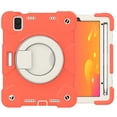 thumbnail image 4 of ELEHOLD Military Grade Shockproof Case For iPad mini (6th Generation), Heavy Duty Protection Ring Stand Cover, Adjustable Angel, Detachable Shoulder Strap, Pencil Holder, Coral Orange, 4 of 11