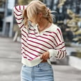 thumbnail image 4 of Chandail Rayé Femme Mode Décontractée Imprimé Rayé Tricot Chandail Manches Longues Col Rabattu Hauts Femme Hauts Manches Longues Femme Hauts Manches Longues Hauts pour Femme Décontracté Hiver, 4 of 8