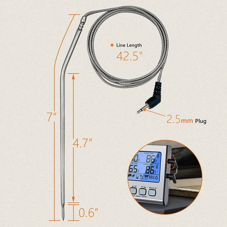 YAOAWE Meat Thermometer Probe Replacement for Thermopro Thermometers TP04,  TP06, TP06S, TP07, TP07S, TP08, TP08S, TP09, TP09B, TP10, TP16, TP-16S,  TP17, TP20, TP25, 2.5mm 