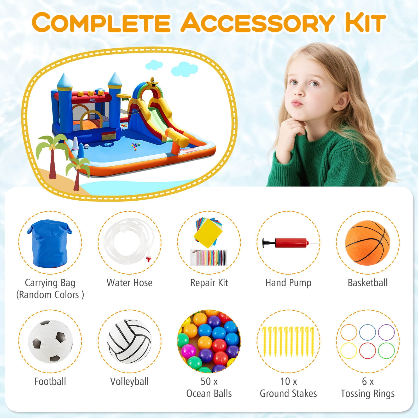 Costway Giant Water Slide Bounce House with Climbing Wall, Splash Pool & Basketball Hoop