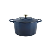 Martha Stewart Gatwick 7 QT Enameled Cast Iron Dutch Oven - Navy W/ Gold Knob