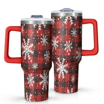Red and Black Christmas Snowflake Pattern Tumbler with Handle and Lid,40oz Double Wall Vacuum Insulated Tumbler,Cups Gift for Women and Men
