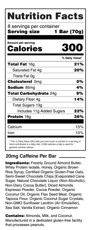 G2G Protein Bar, Almond Mocha, Gluten-Free, Clean Ingredients, Refrigerated for Freshness, (Pack of 8)