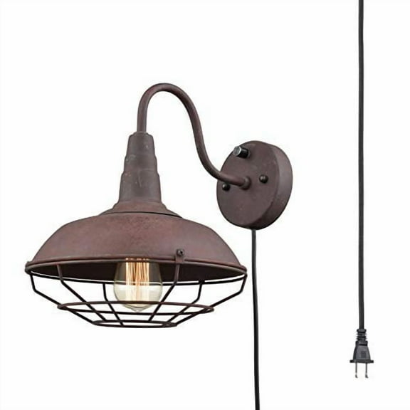 YOBO Lighting Industrial Rust Gooseneck Wall Sconce Cage