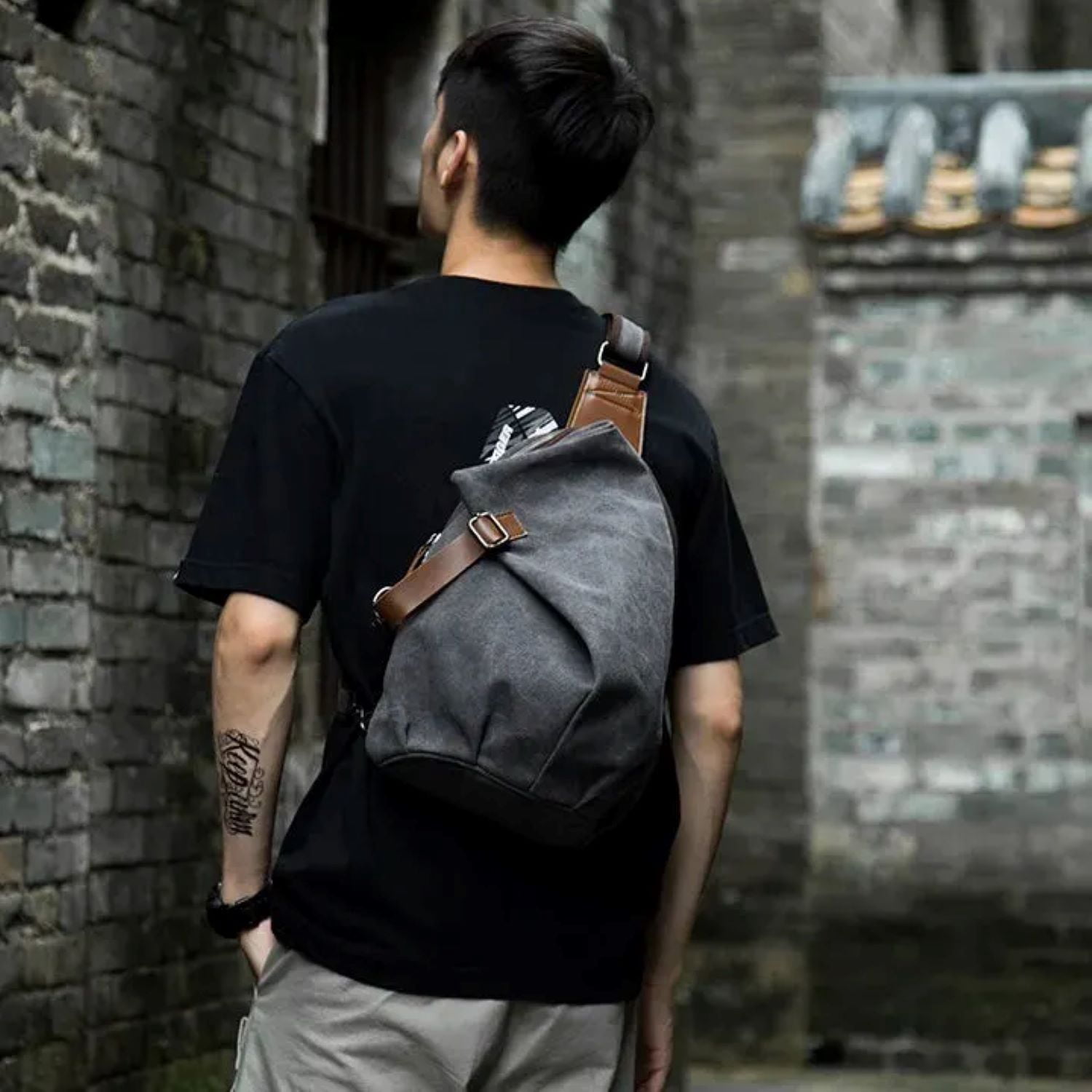 Sling Bag for Men & Women Canvas Crossbody Bag Outdoor Travel Hiking Backpack