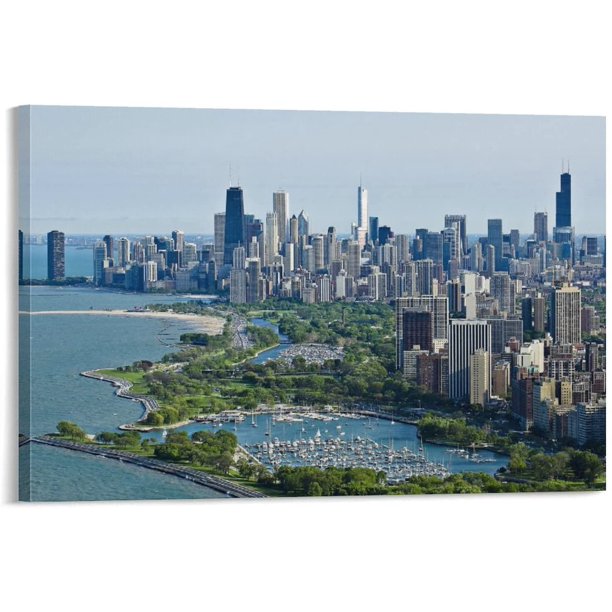 Chicago Cityscape Wall Art Decoration Chicago City Skyline Canvas Art