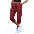 thumbnail image 3 of TaTaai Spring Summer Solid Color Drawstring Pants for Women High Waist Elastic Casual Cargo Trousers with Zip Pockets 7/8 Length Loose Fit Daily Beach Wear Gift, 3 of 6