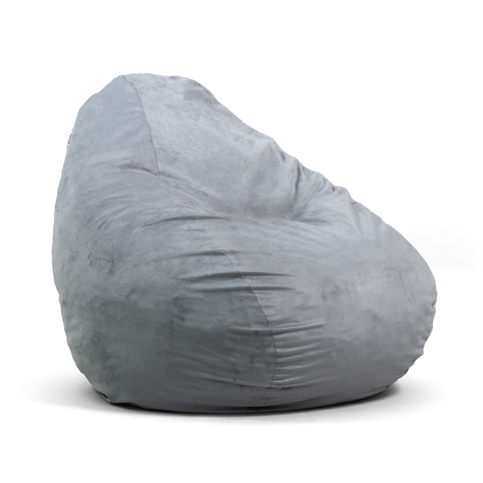 Big Joe Lotus Foam Filled Teardrop Bean Bag Chair with Removable Cover, Gray Plush, Soft Polyester, 4 feet Big