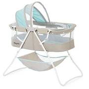 Dream On Me Karley Bassinet in Blue and Grey, Quick Fold and Easy to Carry, Large Storage Basket