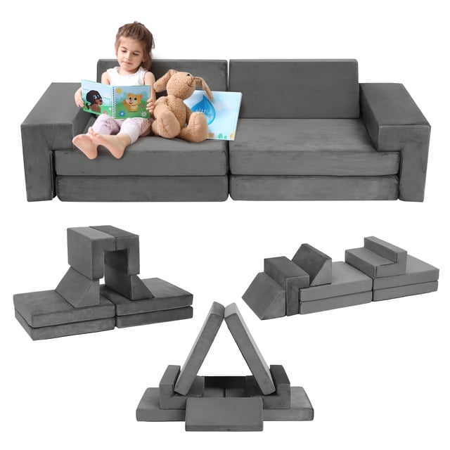 Yeshouse Sofá modular de espuma de alta densidad para niños, juego seccional de 8 piezas con fundas extraíbles, convertible, ideal para sala de juegos o dormitorio