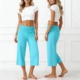 thumbnail image 4 of NAFUU Women Casual Pants Pleated Waist Solid Color Yoga Capri Pants Wide Leg Trousers Stylish Womens Trousers, 4 of 5