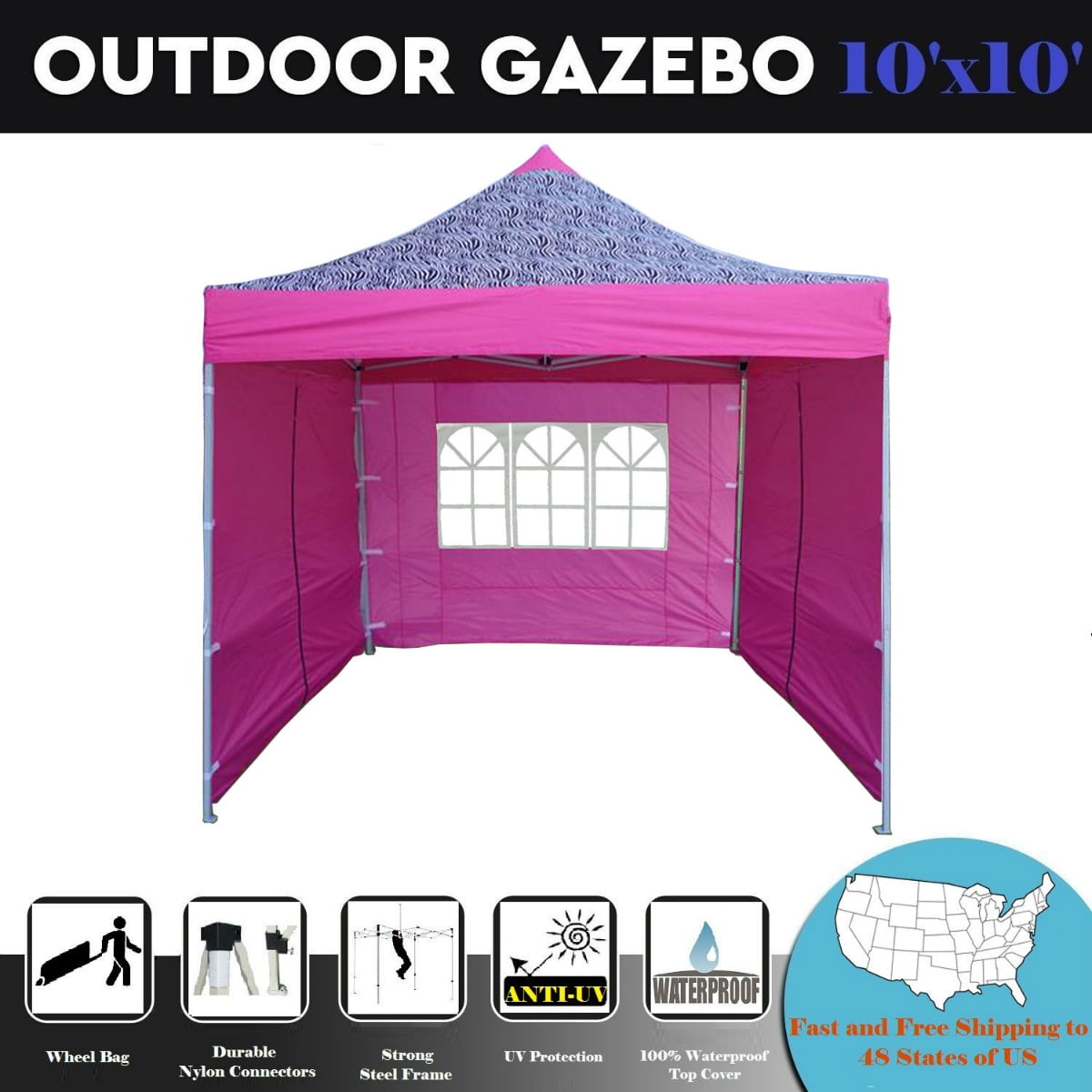 Pink Zebra F Model Upgraded Frame 10/'x10/' Pop Up Canopy Party Tent