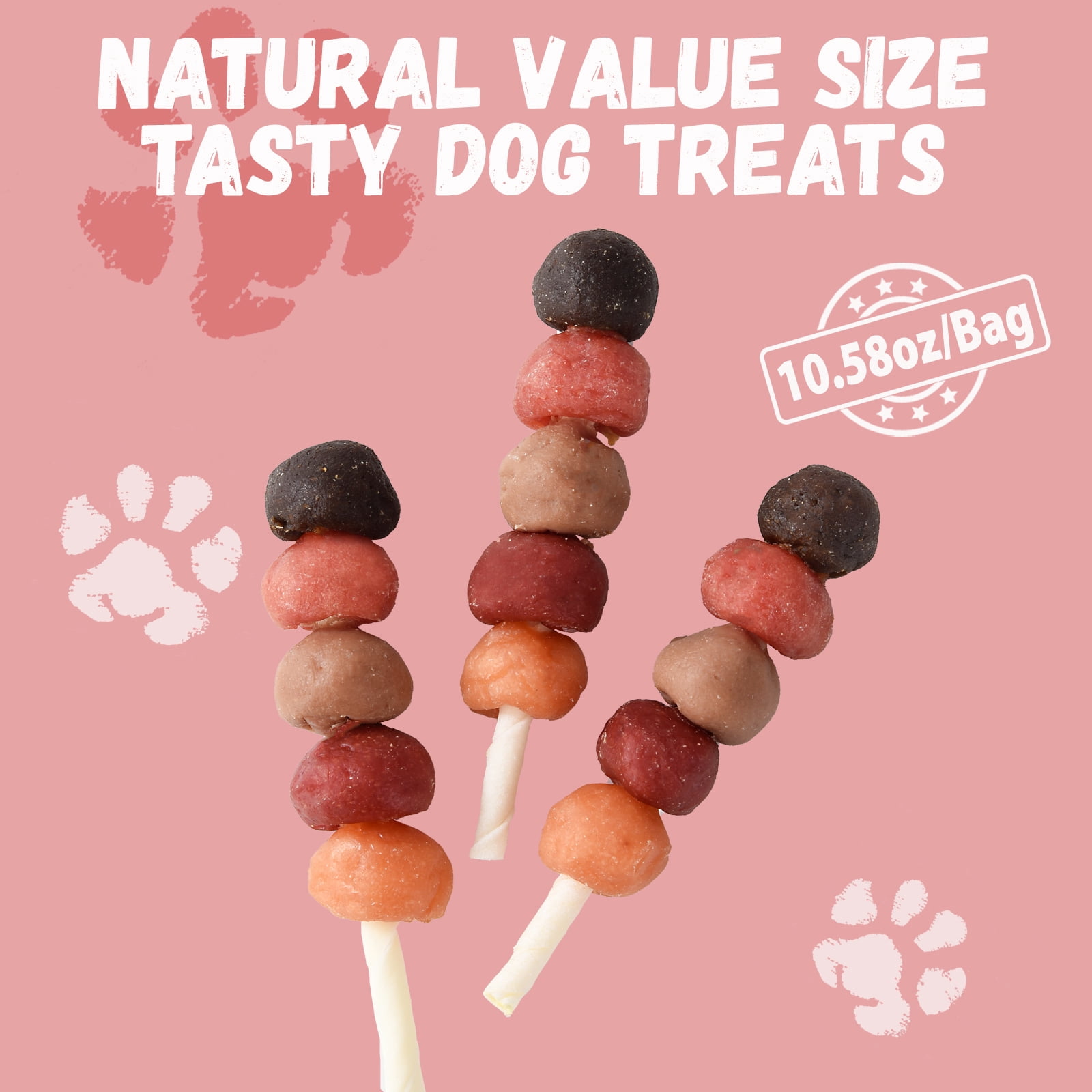 (2 pack) Pawmate Kabob Dog Treats, Chicken Beef Duck Rabbit and Salmon Dog Treats for Dogs, 10.6oz