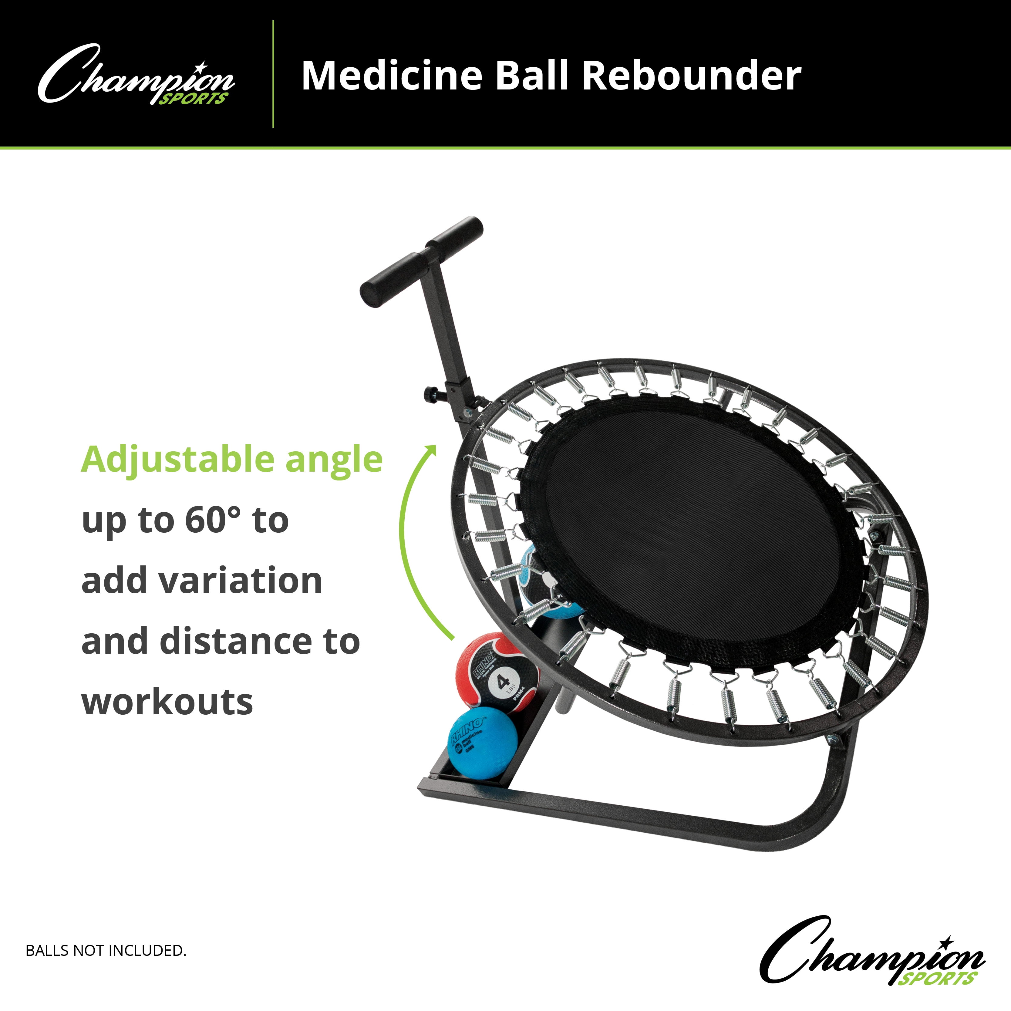 Champion Sports Medicine Ball Rebounder – Adjustable Angle, Steel Frame, Neoprene-Grip Handle, Rehab, Home, Gym Workout, 36"L x 39"W x 42"H, 28"D, Balls Sold Separately