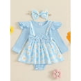 thumbnail image 2 of Suealasg Baby Girls Outfits 2Pcs Newborn Girls Spring Fall Clothes 3 6 9 12 18 Months Infant Girls Long Sleeve Flower Print Romper Dress + Headband Set, 2 of 8