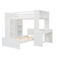 thumbnail image 3 of Twin Size Solid Wood Loft Bed with a Stand-alone bed, Shelves, Desk, and Wardrobe, Multifunctional Loft Bed with Ladder, Shelves, Wooden Loft Bed, No Box Spring Needed(White), 3 of 8