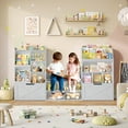 thumbnail image 3 of Homfa Kids Bookcase with Reading Nook, 75" W Kids Toy Storage Organizer with 2 Drawers, Kid Bench for Playroom Kids Room Living Room, Gray, 3 of 7