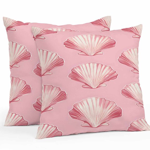 Outdoor Waterproof Pillow Covers Pack of 2, Pink Seashell Nautical Summer Ocean Decorative Throw Pillowcases Cushion Covers for Garden Patio Tent Sofa Couch, 16x16 inch