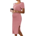 thumbnail image 2 of Ekouaer Maternity Dress Rib Knit Short Sleeve Bodycon Dresses Casual Stretchy Pregnancy Clothes, 2 of 6