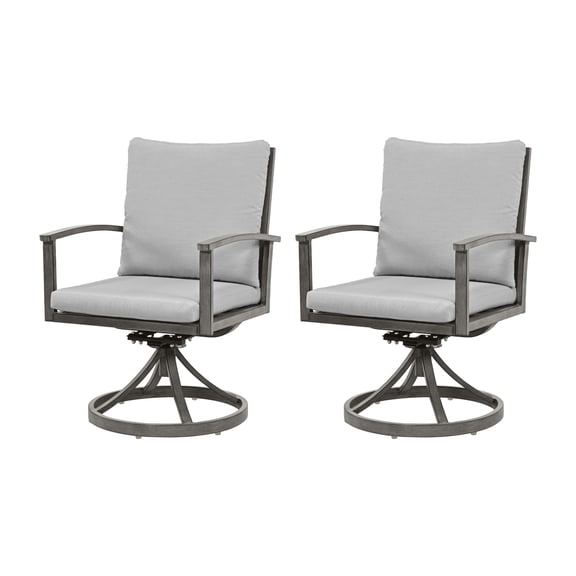 HAPPATIO Outdoor Swivel Dining Chairs Set of 2, 360-Degree Swivel Rocking Patio Chairs with Curved Armrest and Cushion, Aluminum Frame for All Weather, Grey