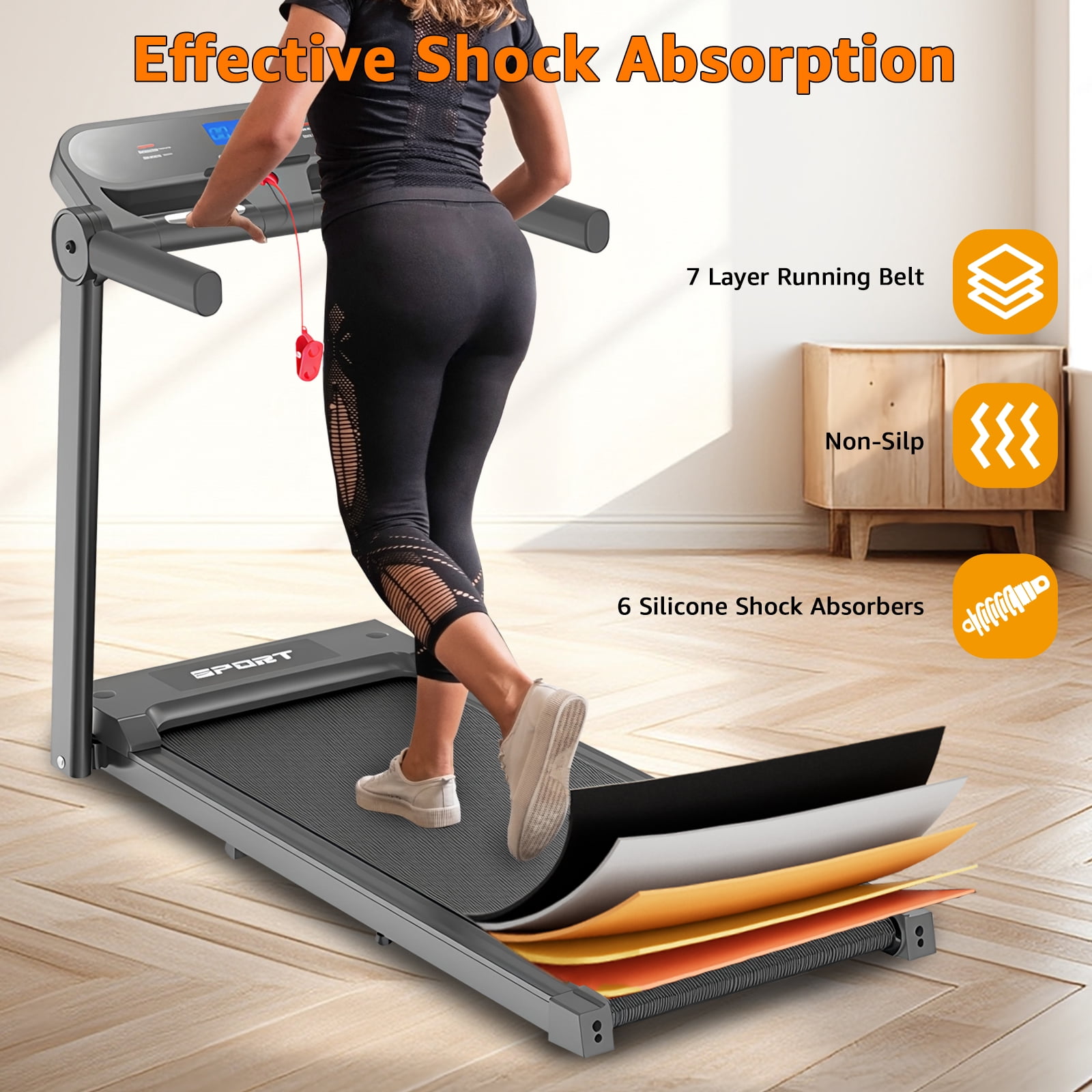 Jacgood 3HP Foldable Treadmill with 13 Programs,6.2MPH Walking Jogging Running Machine with Mobile Roller Design For Home Gyms