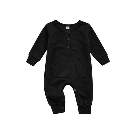 

0-18 Months Newborn Baby Boy Girl Fall Winter Romper Clothes Unisex Infant Waffle Solid Long Sleeve Jumpsuit