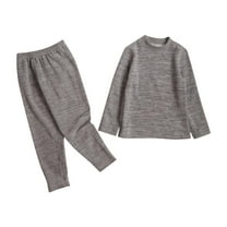 CYRBOKO Boys Thermal Sets, Long Sleeve Cotton Elastic Waist Comfy Loungewear Sets Gray Size 5-6 T