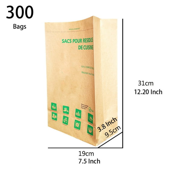axGear Compostable Bags for Kitchen Food Waste Biodegradable Kraft Paper 300 Bags