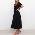 thumbnail image 4 of Pompotops Femmes Solides Manches Courtes Volants Lâches Laçage Robe, 4 of 6