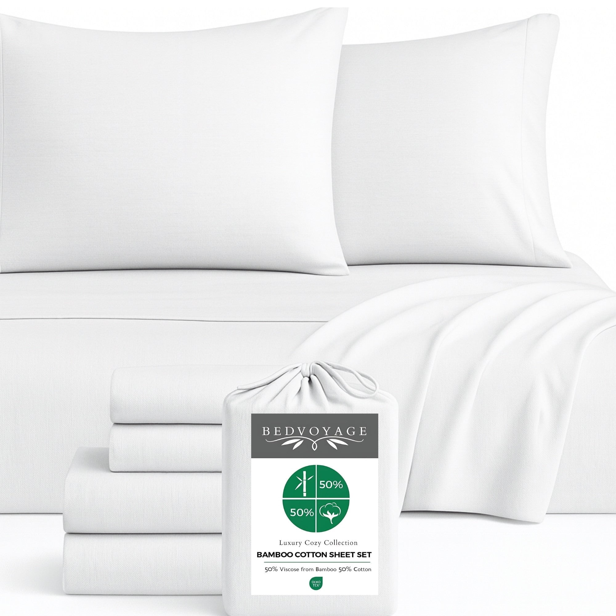 BedVoyage Soft Queen Sheets - Melange Luxury Bedroom Sheet Set, 4pc Softest Cooling Bedding, Viscose Derived from Bamboo and Cotton, Deep Pocket 18" - Snow