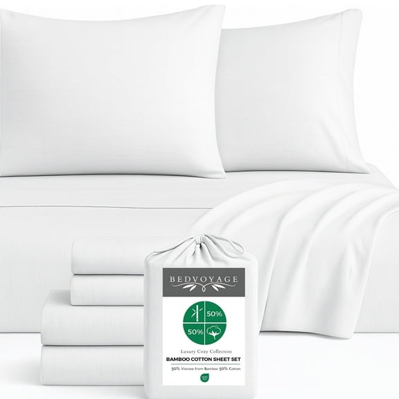 BedVoyage Sheet Set - Viscose from Bamboo Cotton - Breathable & Cozy - King - Snow
