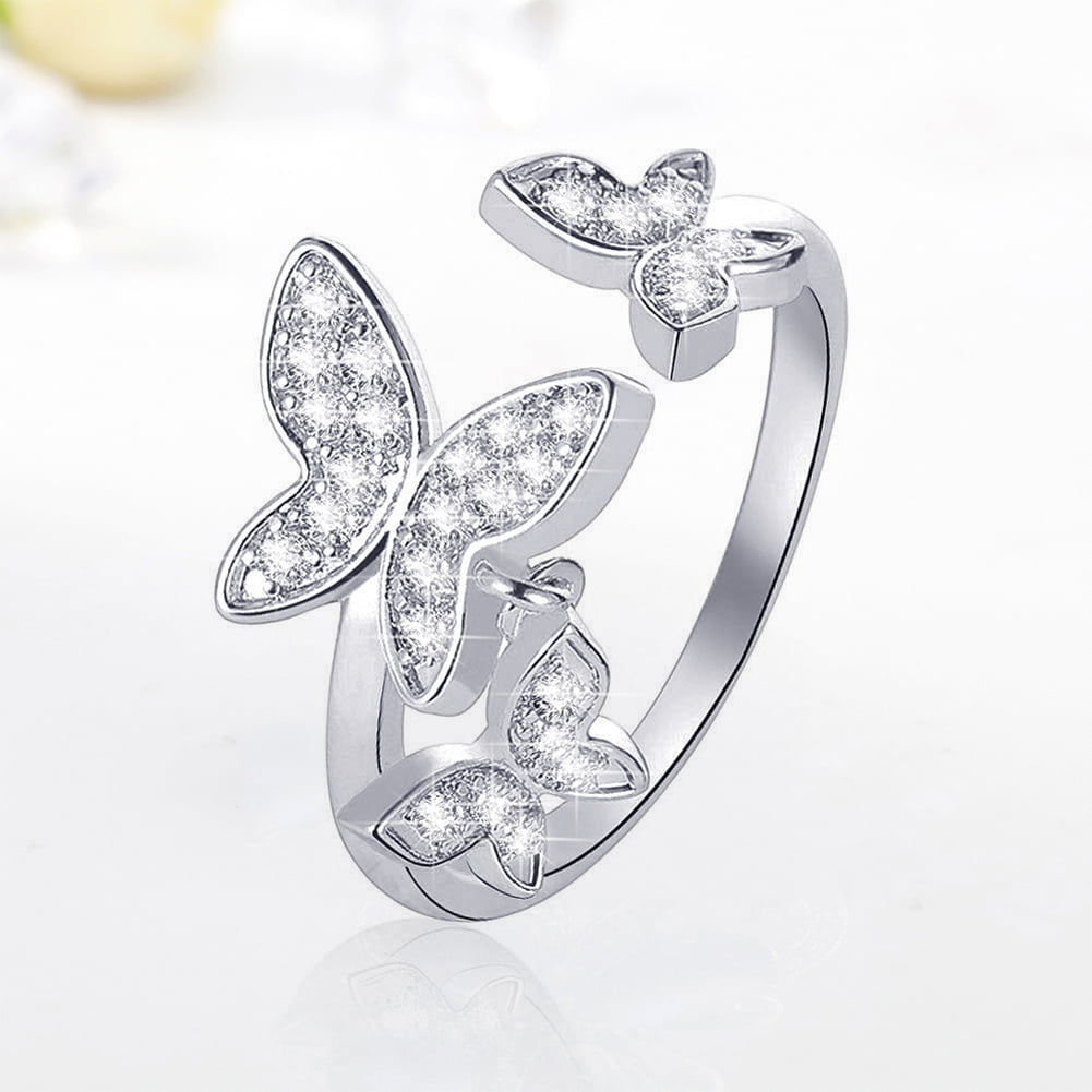 Trendy Jewelry Butterfly Ring Crystal Rhinestone Rings for Women Wedding Gifts