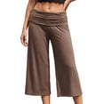 thumbnail image 1 of Pantalones capri de mujer con cintura plegable, tiro bajo, color liso, pierna ancha, estilo cropped., 1 of 7