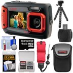 Coleman Duo 2V9WP Dual Screen Shock & Waterproof Digital Camera (Red) with 16GB Card Case Float Strap Flex Tripod Kit