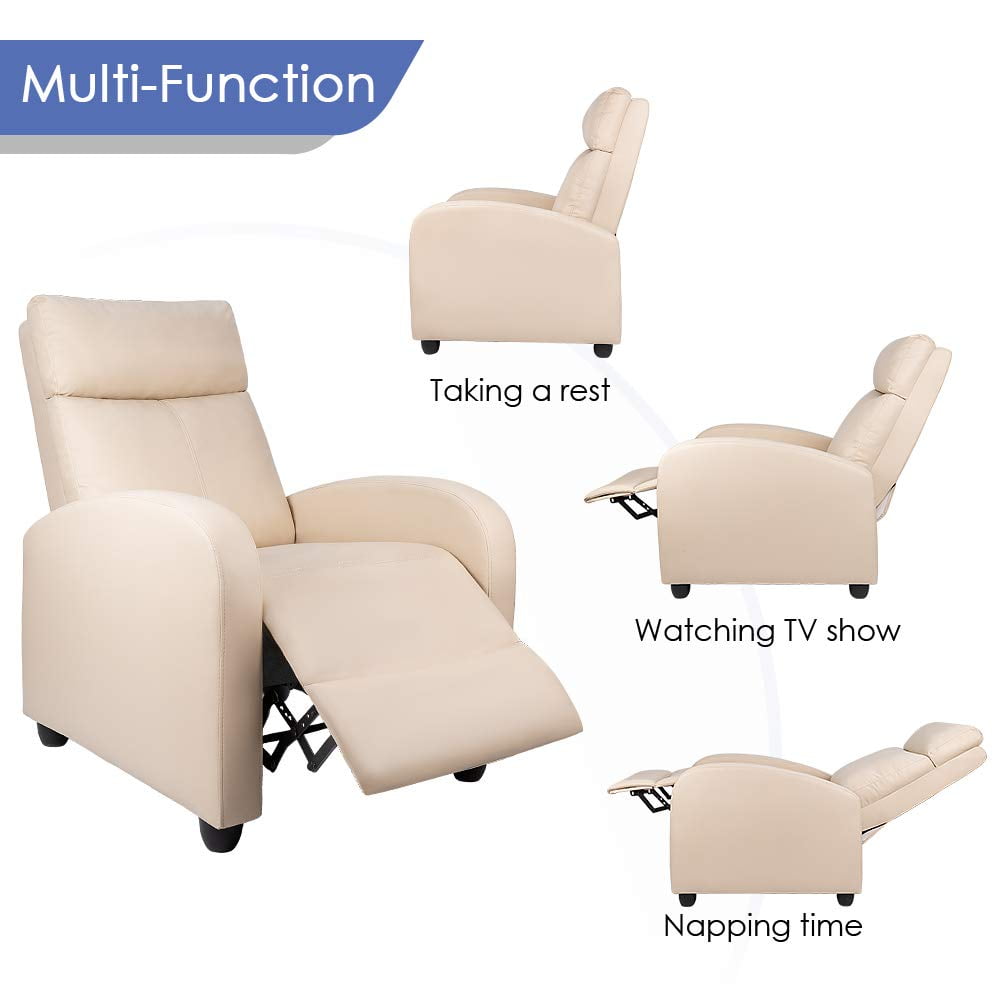 Walnew Single Recliner Thick Padded Push Back Recliner with Faux Leather, Beige