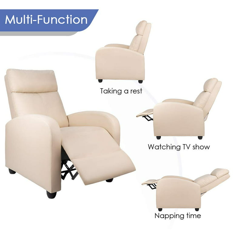 PU Leather Recliner Chair Push Back Recliner Single Sofa Home Theater  Seating Thick Seat Cushion, Backrest and Pocket Spring, Beige – Built to  Order, Made in USA, Custom Furniture – Free Delivery