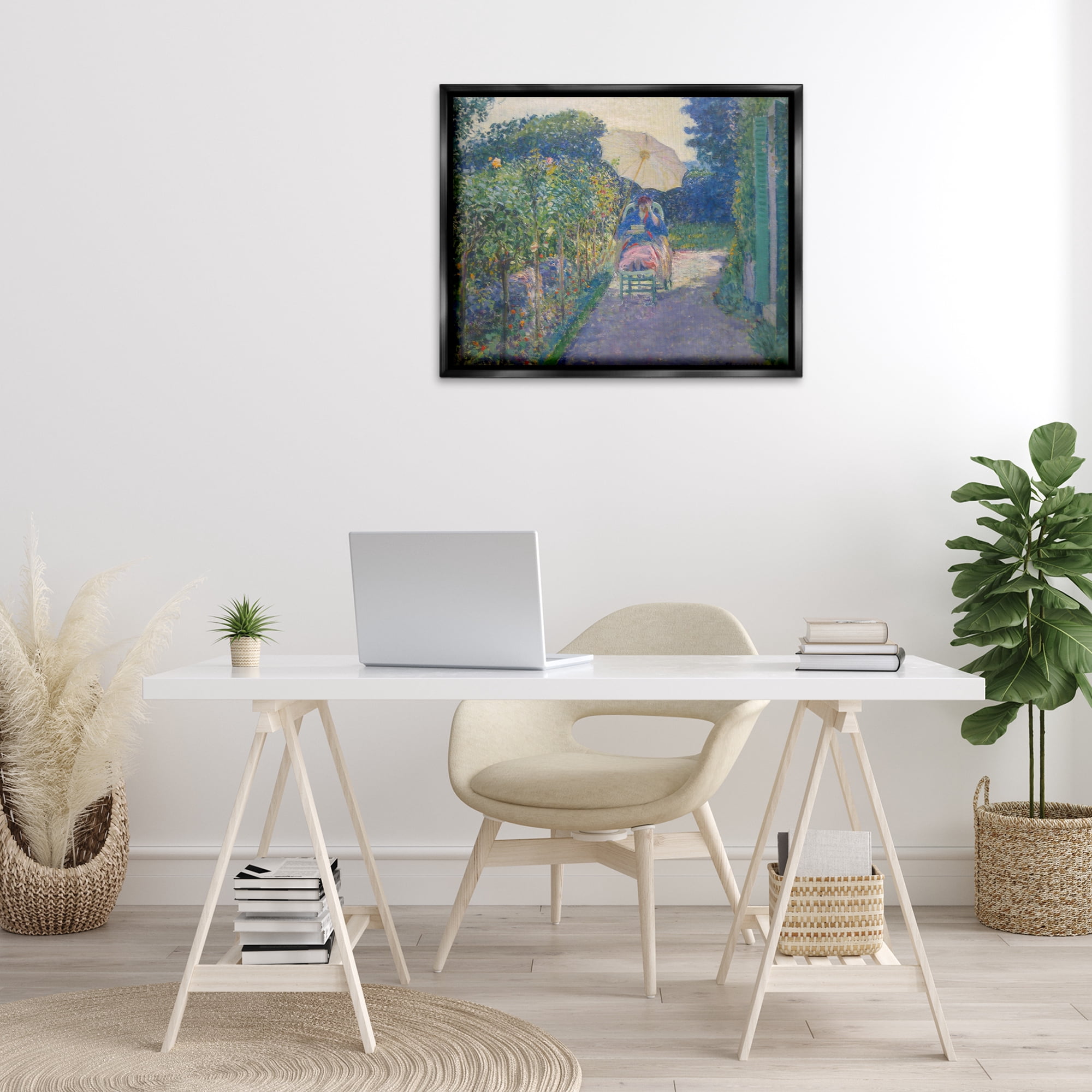 Stupell Industries Classical Woman in Garden Landscape & Nature Painting Black Floater Framed Canvas Art Print Wall Art, 31 x 25