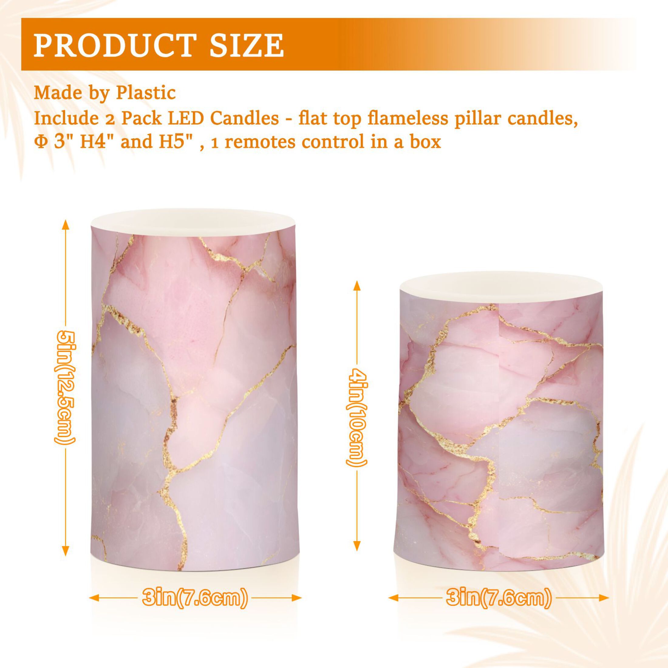 Rose Gold Texture Flickering Flameless Candles Battery Operated with Remote Timer LED Pillar Candles Set of 2