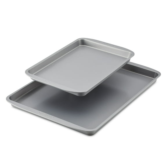 Farberware GOLDEN BAKE 2 Pcs Bakeware Nonstick Sheet Pan Set, Dishwasher Safe and Oven Safe to 450°F, 13 Inch x 18 Inch and 9 Inch x 13-Inch, Gray
