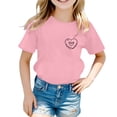 thumbnail image 1 of Hiiyo T-Shirt à Manches Courtes Col Rond Imprimé Cœur pour Filles T-Shirt Décontracté d'Été, 1 of 3