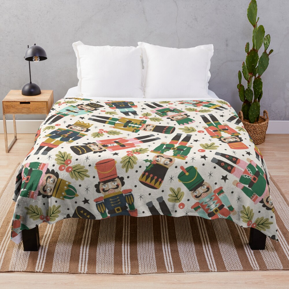 Nutcracker Pattern Flannel Throw Blanket Super Soft Comforter Warm